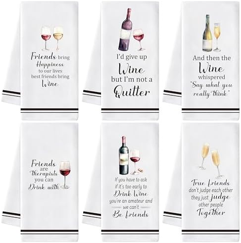 Wine Pattern Hand Towels, 6 Pack Funny Decorative Towel by GROBRO7