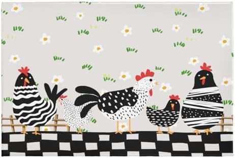 Giwawa Black Rooster Bath Rug Buffalo Plaid Bathtub Mat Absorbent Machine by Giwawa