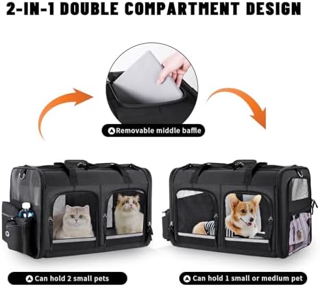 Cat Carrier for 2 Cats, Double Cat and Dual Dog Carrier Large for Two Pets - Image 3