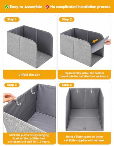 Cat Litter Box Enclosure Splash Guard, Solid Gray - Image 4