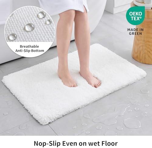 Disolla White Bathroom Rugs 20x32, Microfiber Non-Slip Plush Thick Bath Mat - Image 2