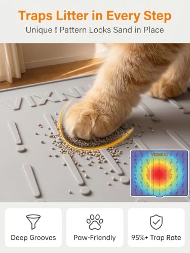 Silicone Cat Litter Mat Large 47"x37", Traps Litte&Easy to Clean，Gray - Image 2