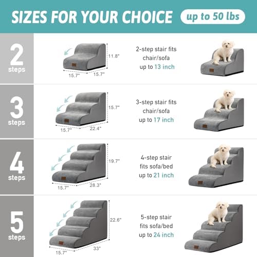 COZY KISS Dog Stairs for Small Dog 22.6" H, 5 Step Pet Ramp for Bed - Image 2