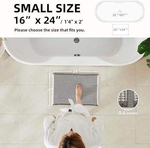 TYUU Waffle Bath Mat, Small Boho Bathroom Rugs Non Slip 24x16 Grey & White - Image 3