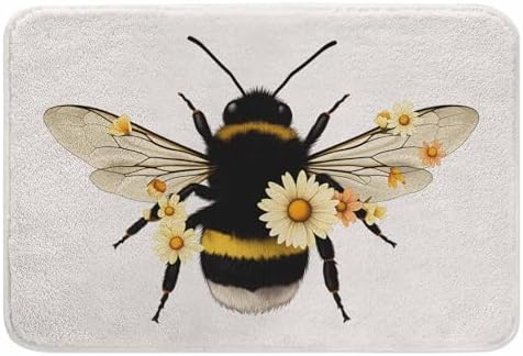 Bee Bath Rugs Wings Flowers Yellow Bee Bug Animal Microfiber Bathroom Mat Soft by Unknown