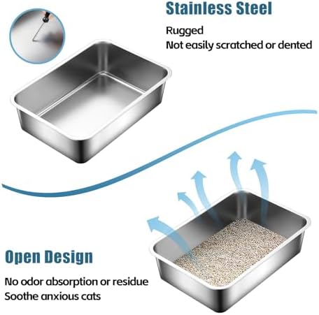 Stainless Steel Cat Litter Box, Metal High Sided Kitty Large Litter Box Pan - Image 4