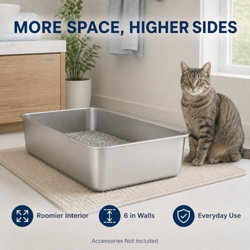 2 Pack Stainless Steel Cat Litter Box, 19.7"×13.8"×6" Metal Litter Pan - Image 6