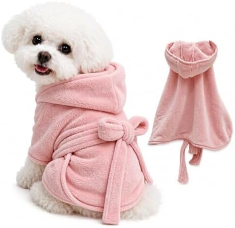 Pink Hooded Pet Bathrobe, Tie-Waist Style by Unknown