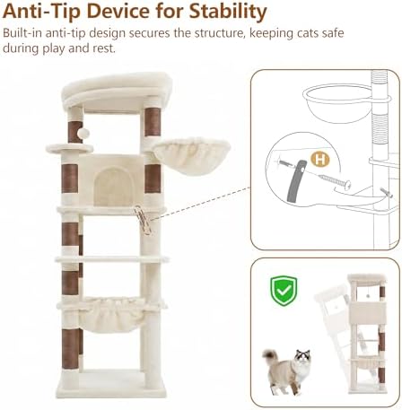 Heybly 53.1" Corner Cat Tree for Large Cats – Interactive Play HCT029MJ - Image 6