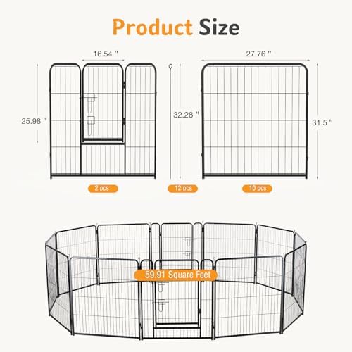 NEWBULIG Dog Playpen 12 Panels 32 Inch Indoor Outdoor Metal Dog Fence Pen - Image 5