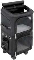 2-Tier Rolling Pet Carrier for Cats & Dogs, Removable Divider, Telescopic Handle by Unknown