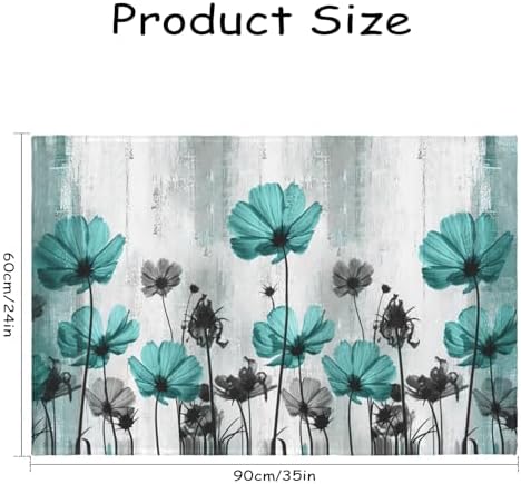 Giwawa Teal Floral Bath Rug Turquoise Flower Bath Carpet Soft Plush Absorbent - Image 3