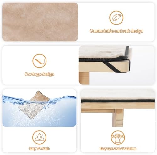 PETSFIT Cat Window Perch, Solid Wood, Fleece Mat, Windowsill Bedside Drawer - Image 5