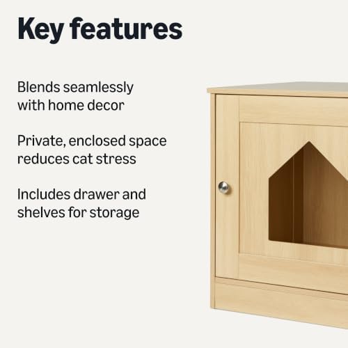 Amazon Basics Cat Litter Box Enclosure Cabinet, Furniture-Style Wood Hidden - Image 2