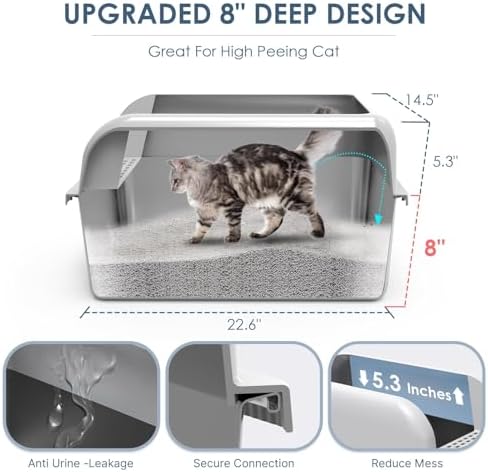 Suzzipaws 2 Pack 8" Deep Enclosed Stainless Steel Litter Box - Image 5