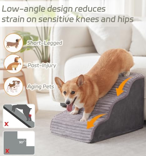 Laojin Balhen Dog Stairs for Small Dogs & Cats 15.7" H, High Density Foam Dog - Image 3