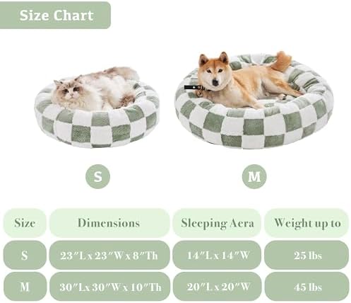 Ohocut Checkered Cat Dog Bed, Cute Sage Green Retro Style Aesthetic Round - Image 6