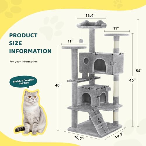 54 Inch Cat Tree Tower with Sisal Scratching Posts - Image 6