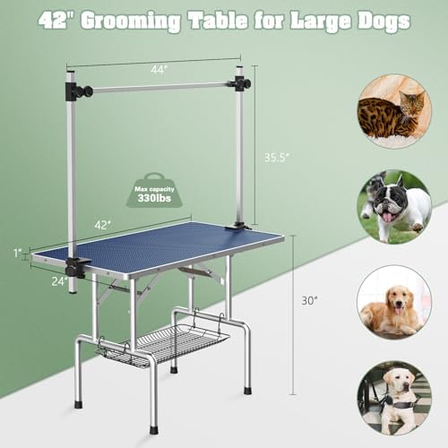 Lyromix 42'' Stainless Steel Pet Dog Grooming Table, Arm/Noose/Tray - Image 2