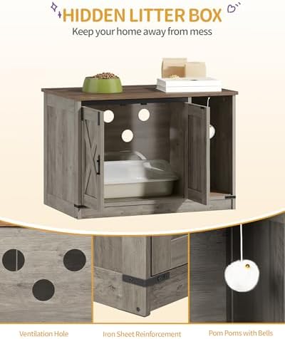 Hzuaneri Cat Litter Box Enclosure, Hidden Litter Box Cabinet Furniture - Image 3