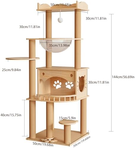 KVIDA 56.7" Solid Wood Cat Tree - Image 2