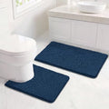 Bcoimo U Shaped Bath Rug Mat Set, 2 Piece Chenille Navy Toilet Bathroom Rugs by Bcoimo