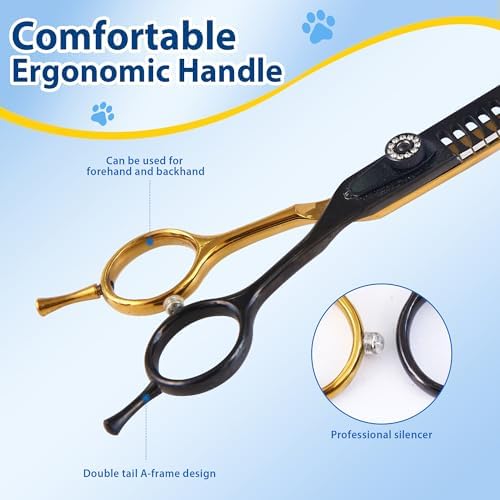 7" Curved Chunker Dog Grooming Scissors, 21 Teeth T-Shape - Image 5