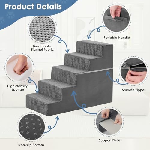 DUMOS Dog Stairs for Small and Medium Dogs, 5-Step Pet Steps - Image 4