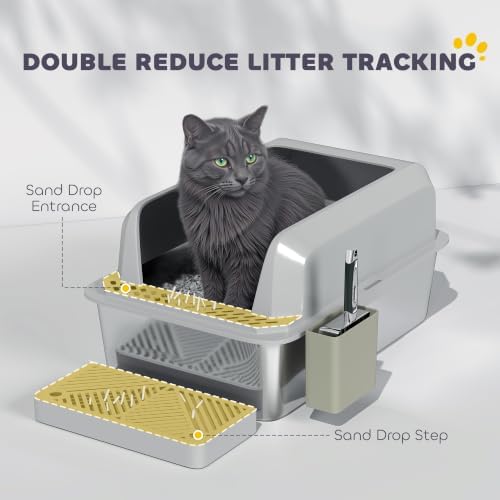 PawHut XL Stainless Steel Litter Box, Metal Litter Box High Sided, Anti-Urine - Image 5