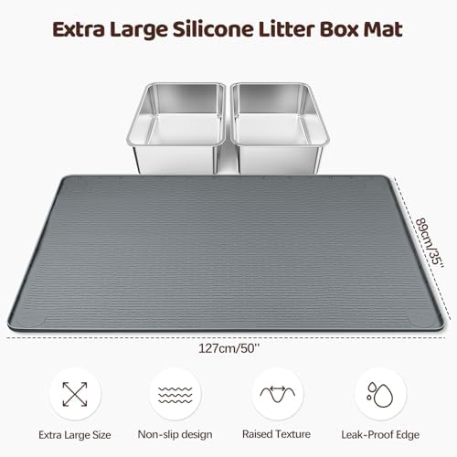 Silicone Cat Litter Mat for Litter Box 50”x35” Large Cat Mat, Dark Grey - Image 2
