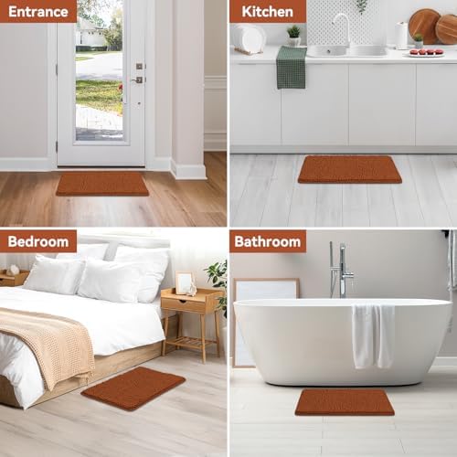 Bcoimo Small Bath Rug Mat, 24x17 Soft Chenille Burnt Orange Bathroom Tub Mat - Image 6