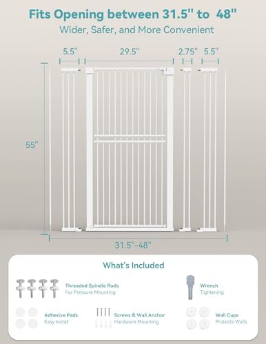 No Pawblems 55" Extra Tall Pet Gate, 31.5"-48" Wide Tall Dog Gate - Image 6