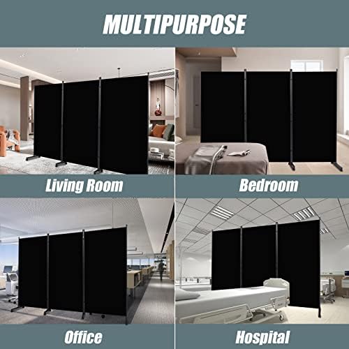 Room Divider 102'' Wide Folding Privacy Screen, 3 Panel Wall Divider w/Wheel - Image 6
