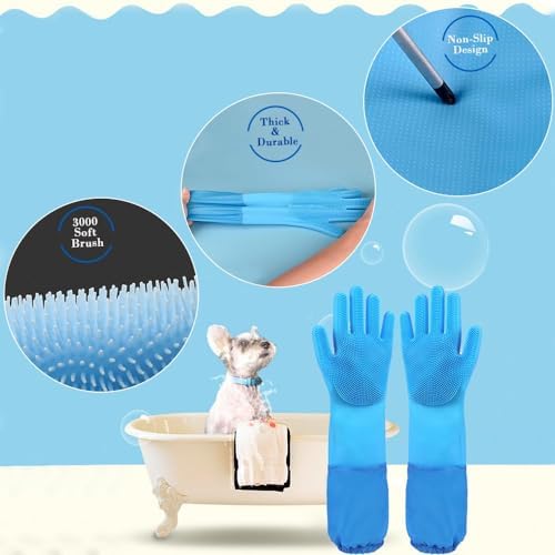 Pet Grooming Gloves Pet Hair Remover Cat, Dog Washing Gloves Silicone Heat - Image 3