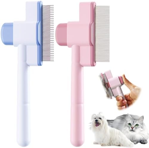 2pcs Cat Comb Set Flea Comb 2 Styles Pet Comb Self Cleaning Upgraded Cat Brush by JPTECYCATSUPPLIES