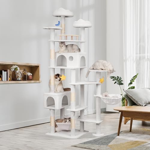 Meecal 79in Large White Cat Tree, Scratching Post, Condos & Hammocks - Image 6