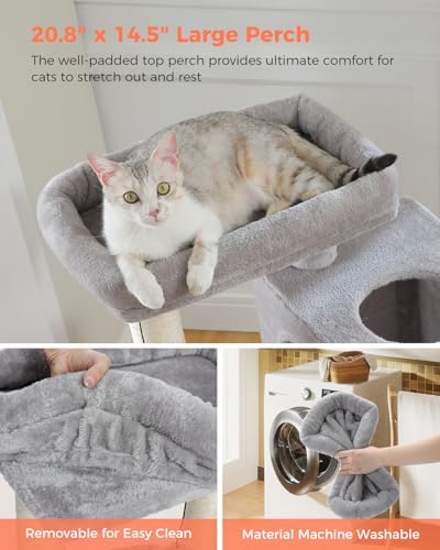 XL Cat Tree 44" Cat Tower for Large Cats 20 lbs, 2 Spacious Caves - Image 3