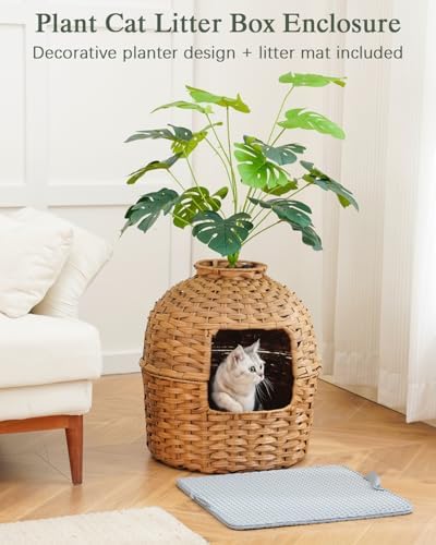 SETVSON Cat Litter Box Enclosure Plant, PE Rattan Kitty House - Image 2