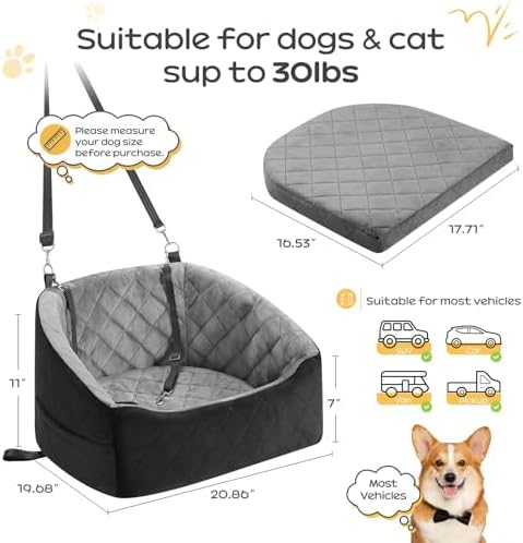 Dog Car Seat for Small Dogs Up to 30 Lbs, Pet Travel Safety Bed for Puppy Cat - Image 2