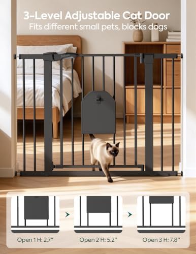 Babelio 36" Tall Dog Gate with Adjustable Cat Door, CatPrivilege I - Image 2