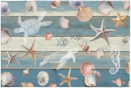 Giwawa Coastal Starfish Bath Rug Summer Sea Turtle Bathroom Carpet Soft Non by Giwawa