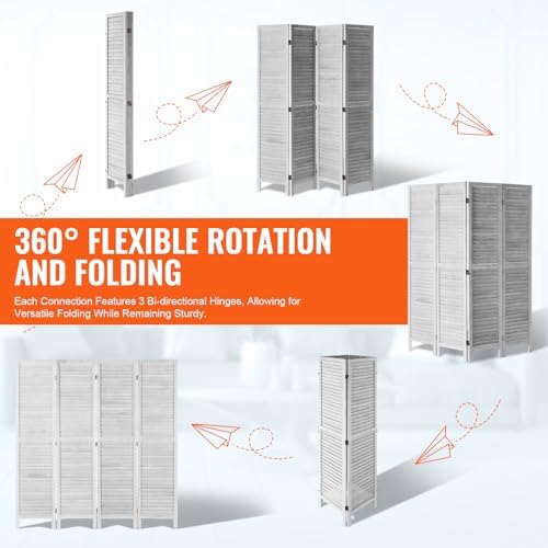 VEVOR Wood Room Divider, 4 Panel Folding Privacy Screen, 66.9 Inches Tall - Image 3