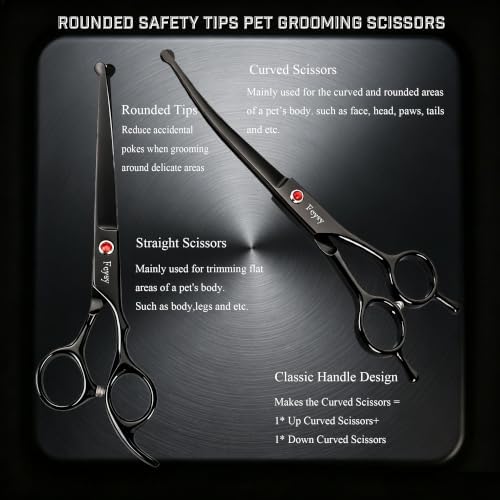 Fcysy 8-Piece Dog Grooming Scissors Set, 7 Inch Rounded Tip Pet Shears Kit - Image 3