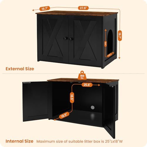 Dwanton Cat Litter Box Enclosure, Hidden Litter Box Furniture, 27.6 Inches - Image 4