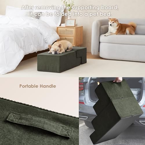 EHEYCIGA Dog Stairs for Bed 20" H, 4-Step Extra Dog Steps, Military Green - Image 6