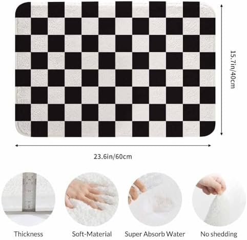 Checkered Bath Rugs Black and White Buffalo Check Plaid Microfiber Bathroom Mat - Image 3