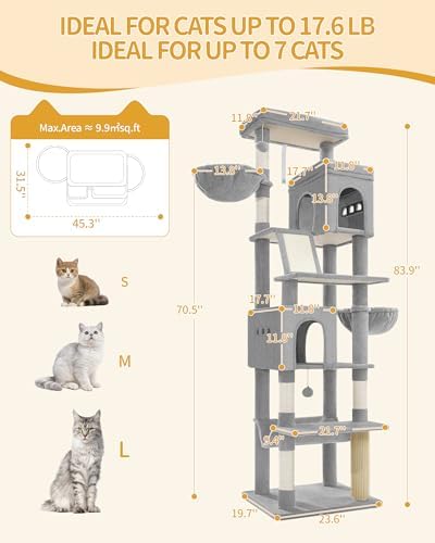Hzuaneri Tall Cat Tree 84 Inch, Indoor Large Multi-Level Cat Tower - Image 3