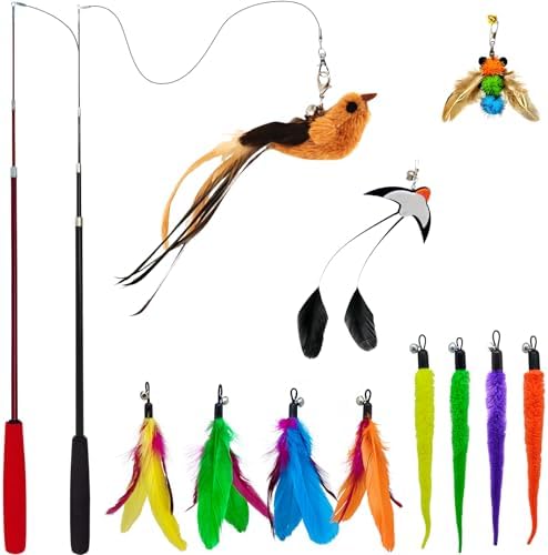 miwoowim Interactive Cat Wand Toy Set, 2 Telescopic Rods & 11 Attachments by miwooim