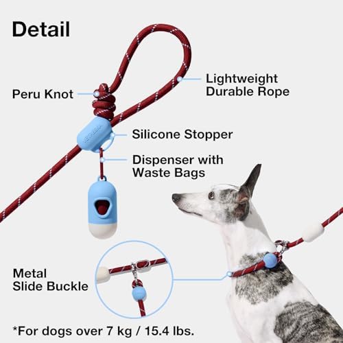 VETRESKA Hands-Free Dog Leash, 8FT Dark Red Leash - Image 2