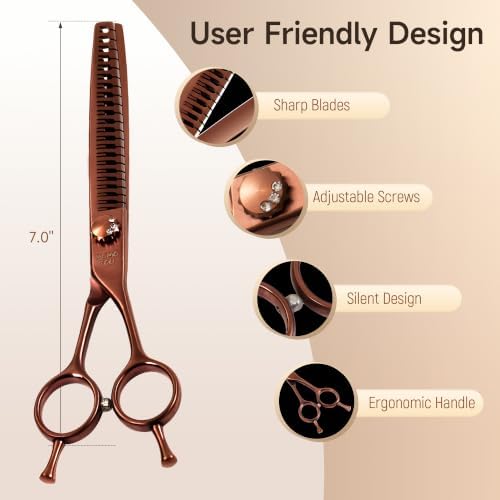 7'' Chunker Dog Grooming Scissors, 440C Stainless Steel Bronze Pet Grooming - Image 3